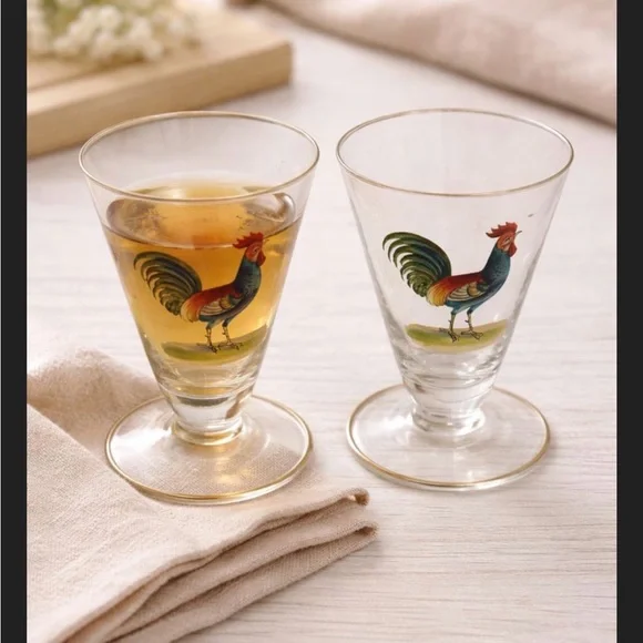Rooster Design Glass Tumblers - Set of 2 - Picture 1 of 2